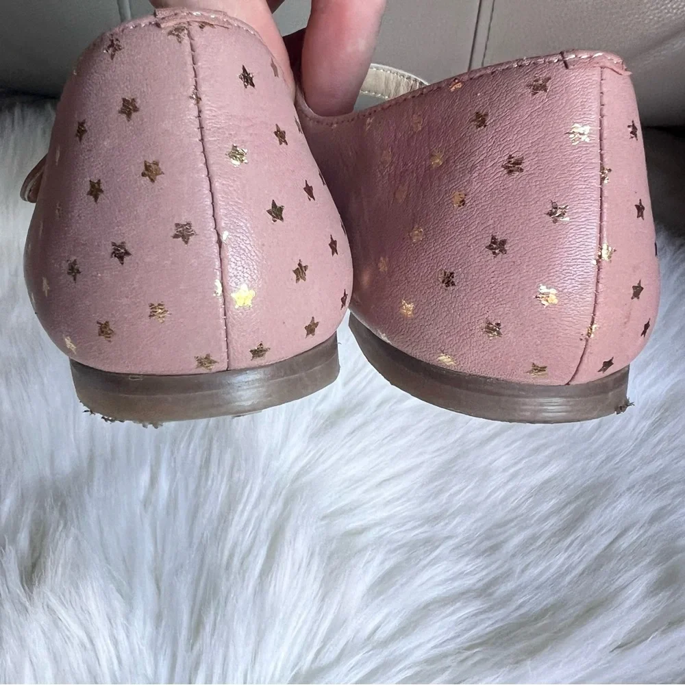 Mini Boden Girls Gold Star Leather Mary Janes Ballet Pink Sz 32 US 1 Wedding